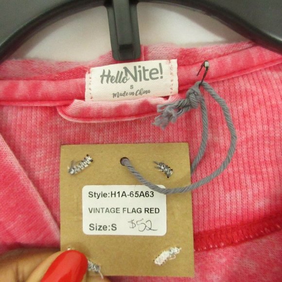 Hello Nite! Zip Up Jacket Small Vintage Flag Red Dolman burn out light weight S - Picture 3 of 4